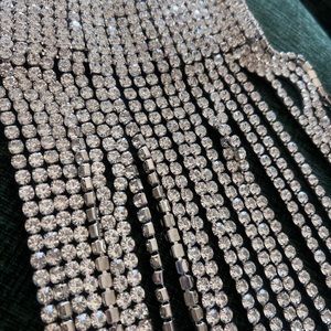 Glamorous Mari Embellished Rhinestone Choker Necklace - Silver